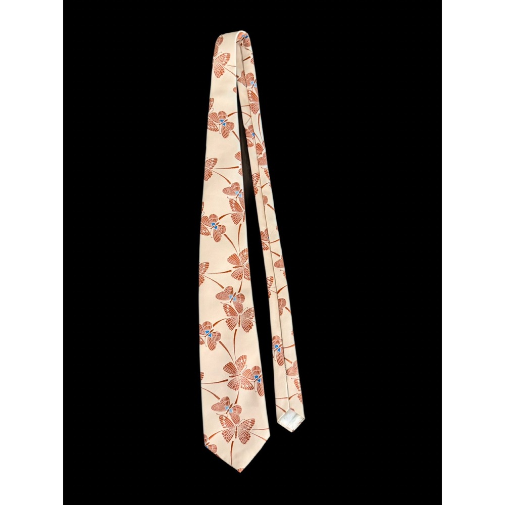 VTG 1970's Montgomery Ward Mens Tan Butterfly Print Wide Necktie Earthy